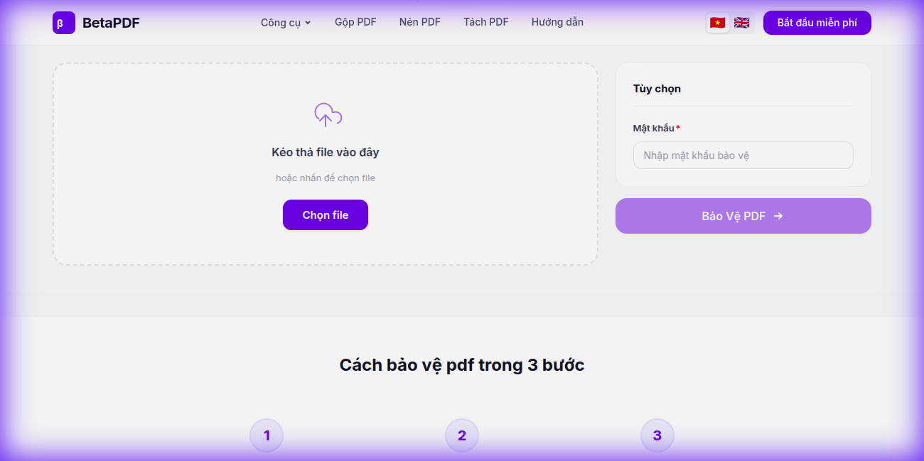 BetaPDF Protect PDF — password input field and Protect PDF button