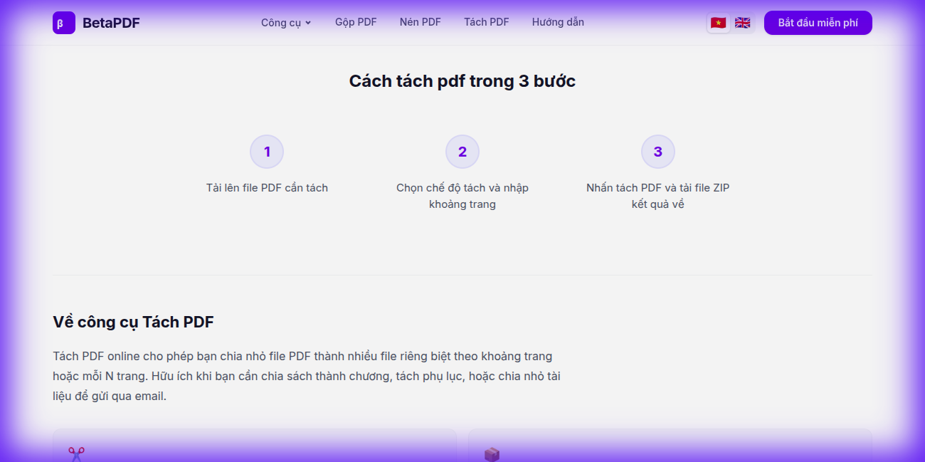 BetaPDF 3-step split process and feature highlights